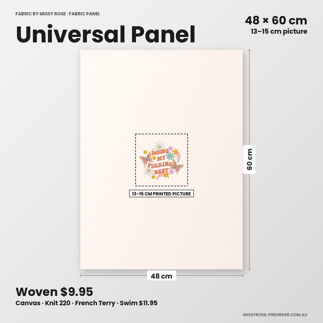 Profanity Fabric Panel 95 universal panel sizing – 13–15 cm printed picture on 48 × 60 cm fabric | Fabric by Missy Rose