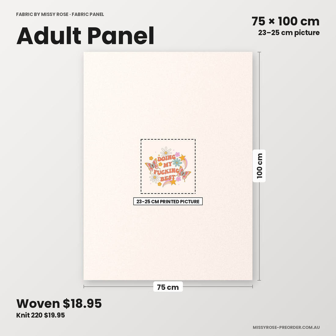 Profanity Fabric Panel 95 adult panel sizing – 23–25 cm printed picture on 75 × 100 cm fabric | Fabric by Missy Rose