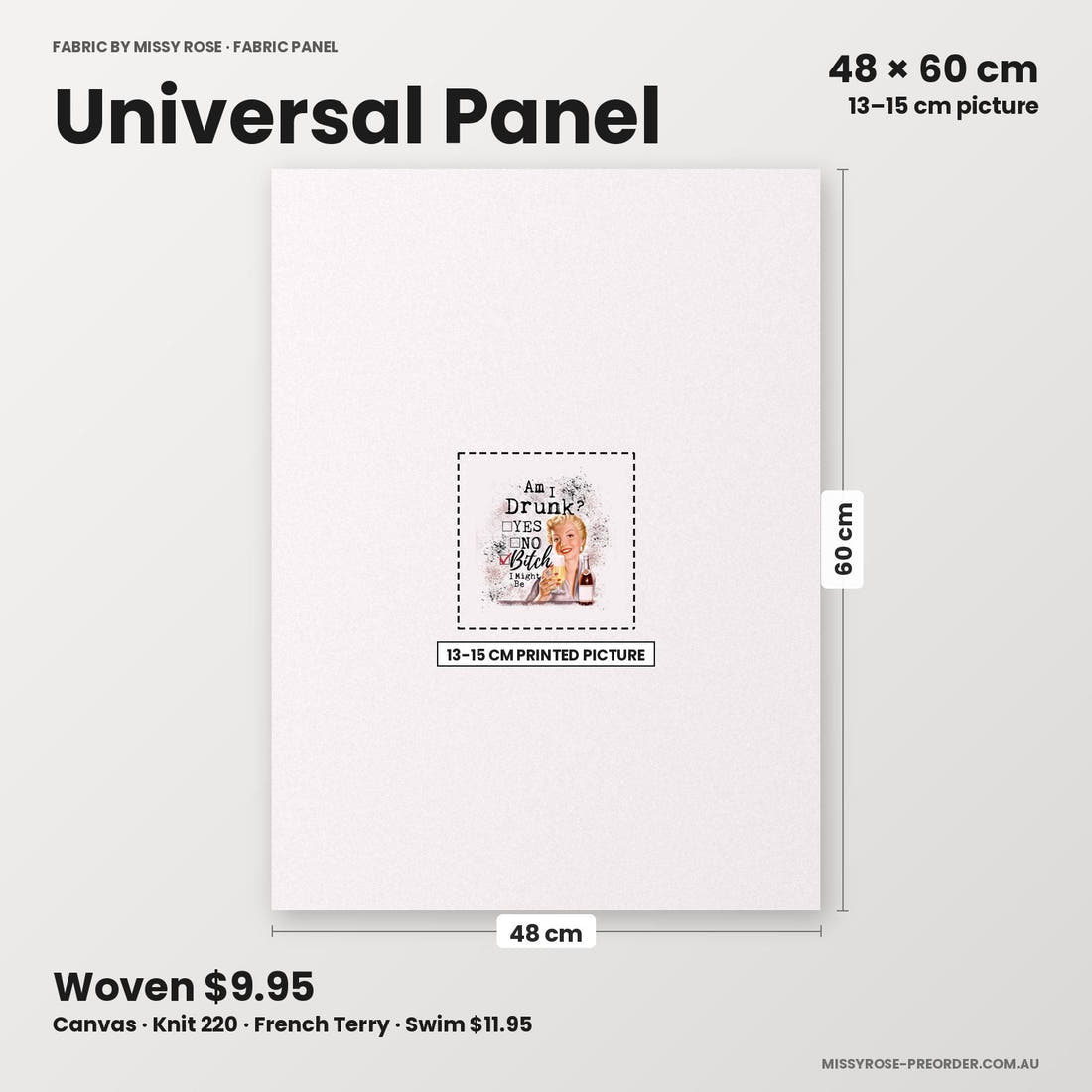 Profanity Fabric Panel 96 universal panel sizing – 13–15 cm printed picture on 48 × 60 cm fabric | Fabric by Missy Rose