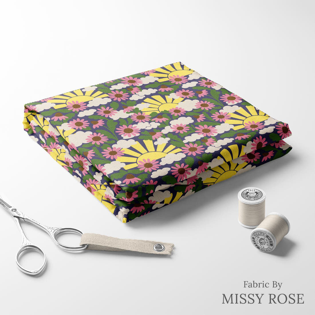 Rosie Browett 01 folded fabric stack with matching thread - pre-order fabric Australia | Fabric by Missy Rose