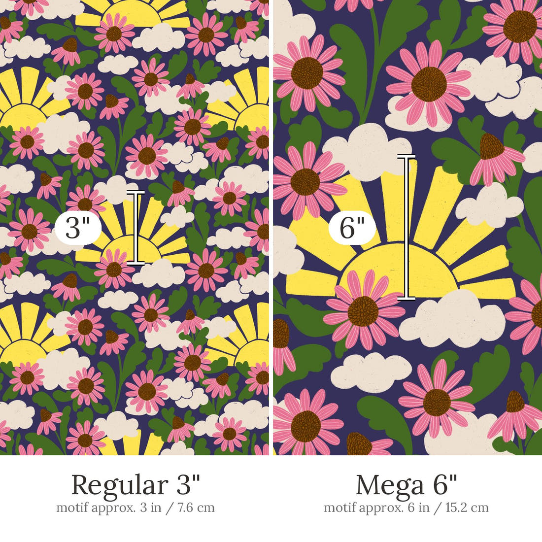 Rosie Browett 01 Regular 3 inch vs Mega 6 inch print scale side by side | Fabric by Missy Rose