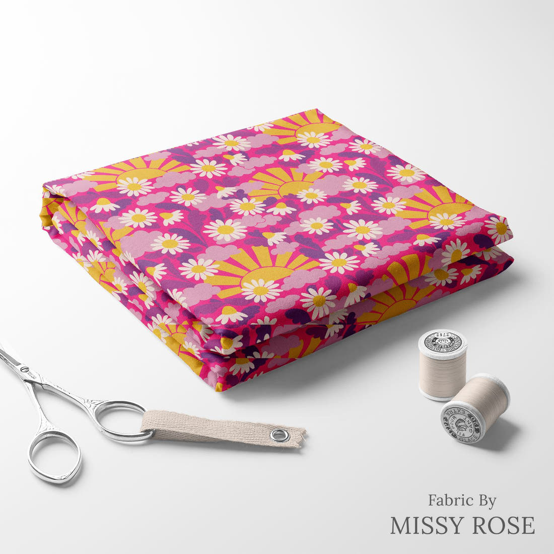 Rosie Browett 02 folded fabric stack with matching thread - pre-order fabric Australia | Fabric by Missy Rose