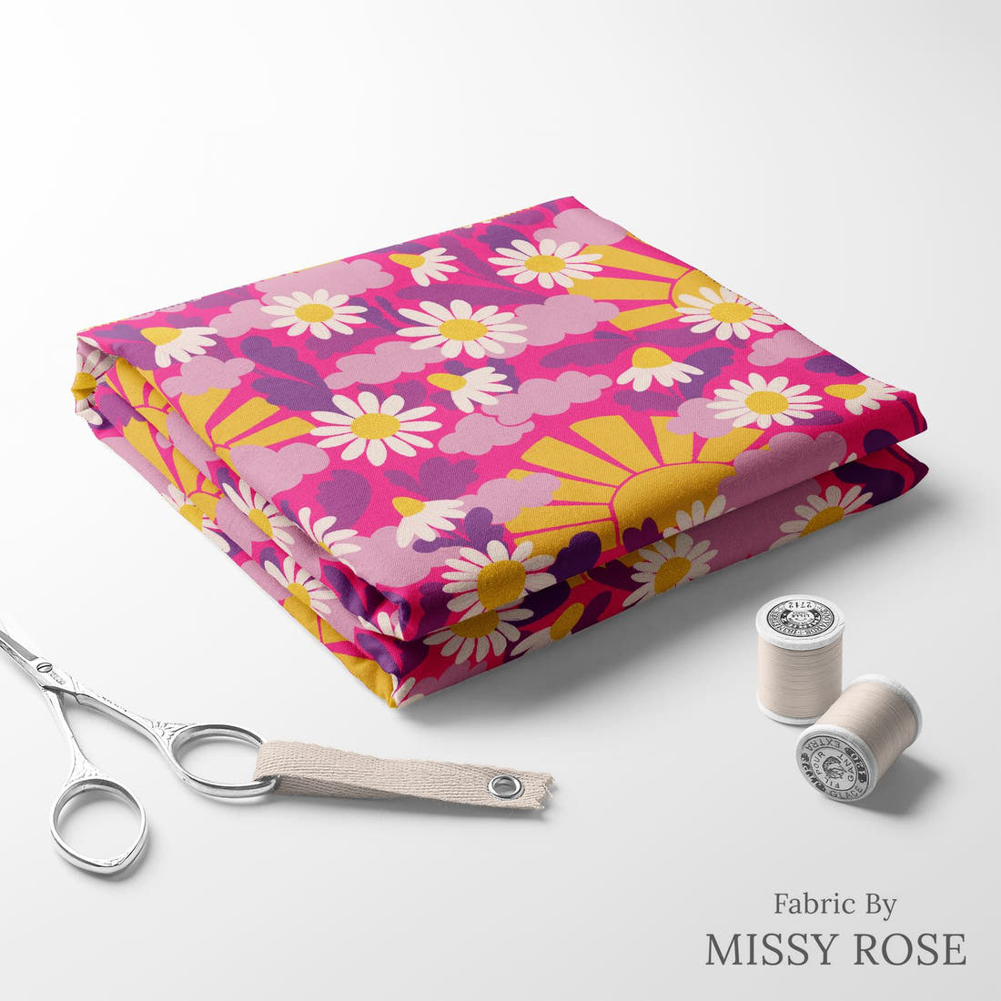 Rosie Browett 02 folded fabric stack with matching thread - pre-order fabric Australia | Fabric by Missy Rose