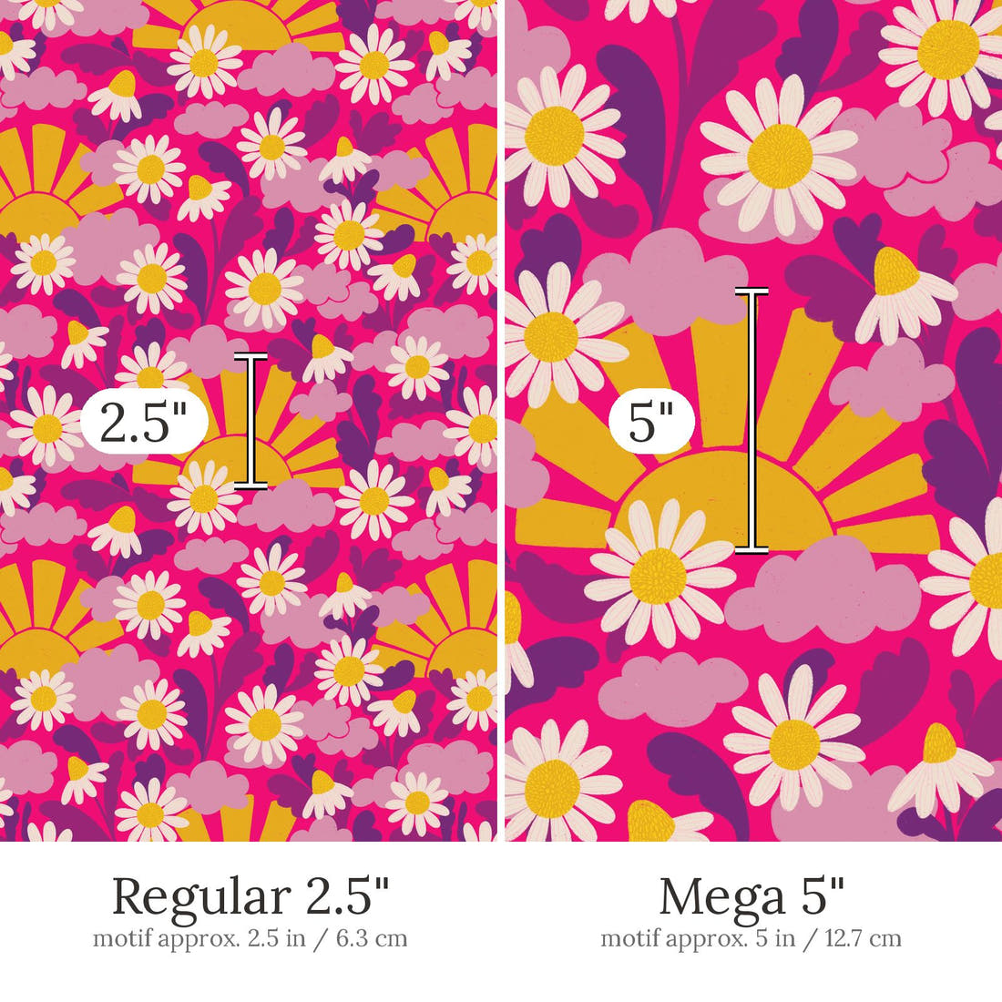Rosie Browett 02 Regular 2.5 inch vs Mega 5 inch print scale side by side | Fabric by Missy Rose