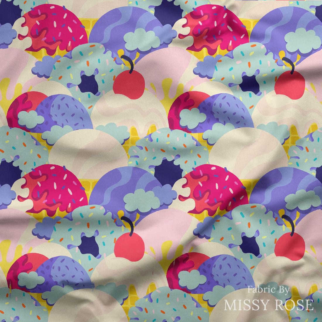 Rosie Browett 03 draped fabric mockup - custom printed fabric by the metre | Fabric by Missy Rose