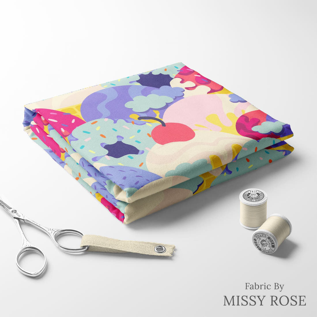 Rosie Browett 03 folded fabric stack with matching thread - pre-order fabric Australia | Fabric by Missy Rose