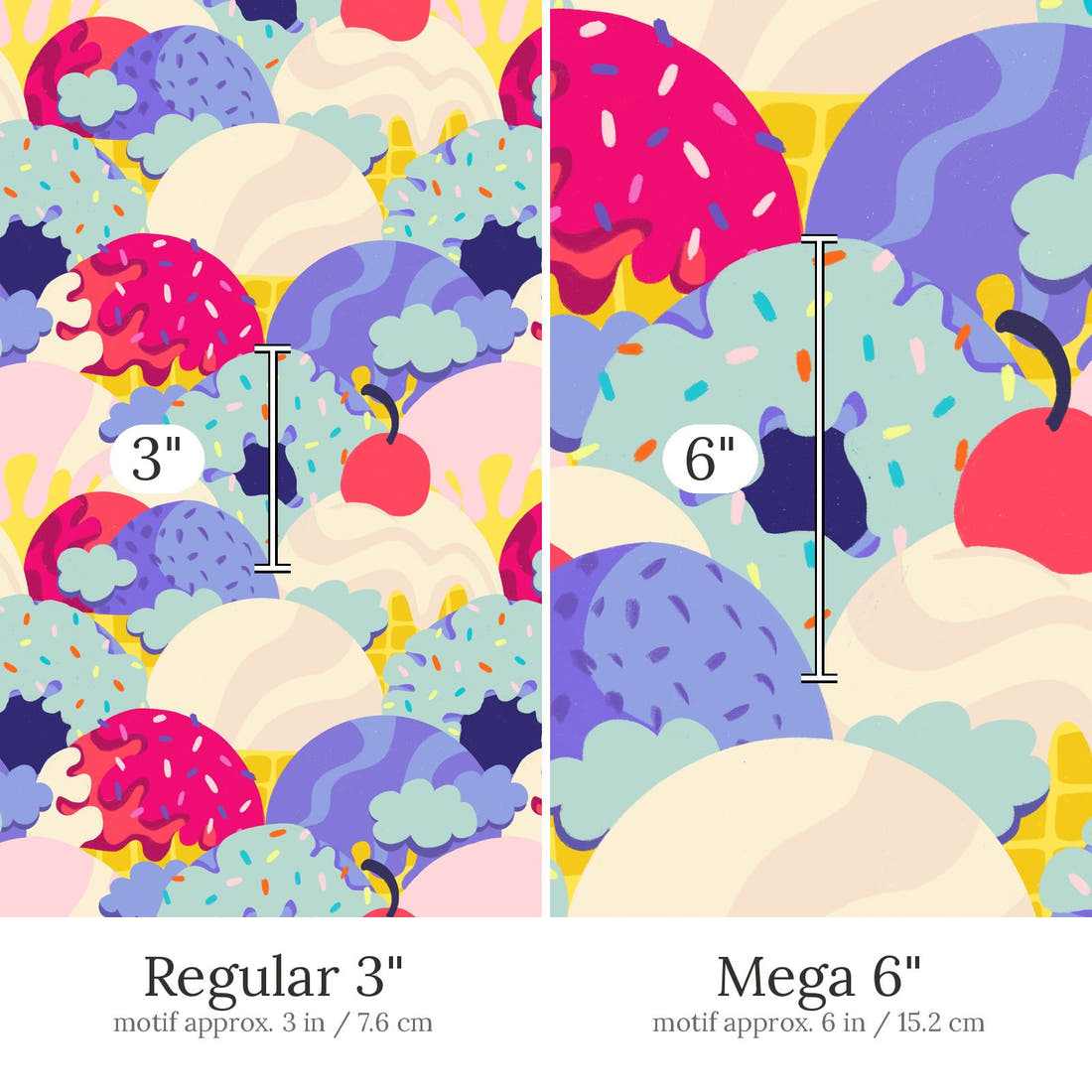 Rosie Browett 03 Regular 3 inch vs Mega 6 inch print scale side by side | Fabric by Missy Rose