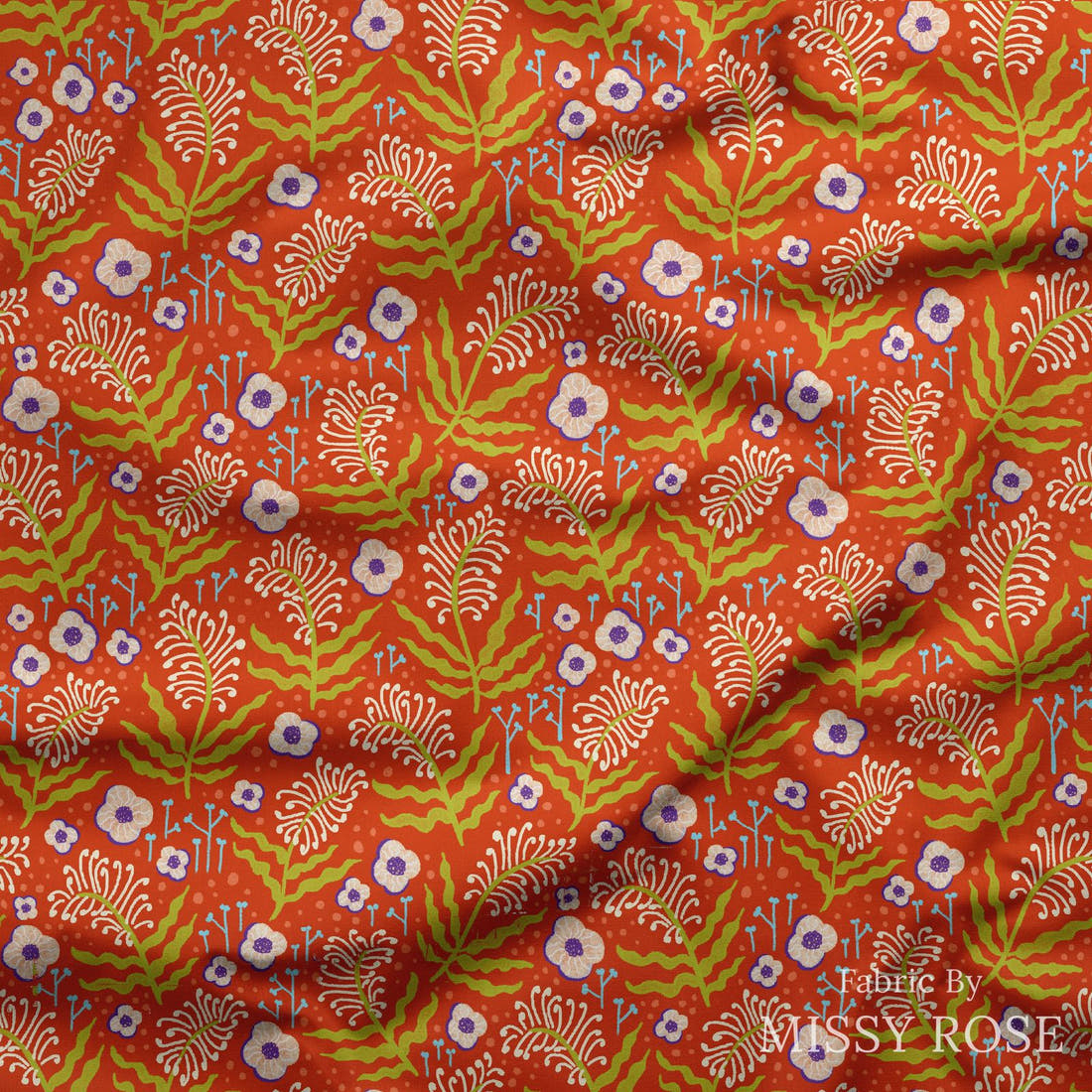 Rosie Browett 04 draped fabric mockup - custom printed fabric by the metre | Fabric by Missy Rose