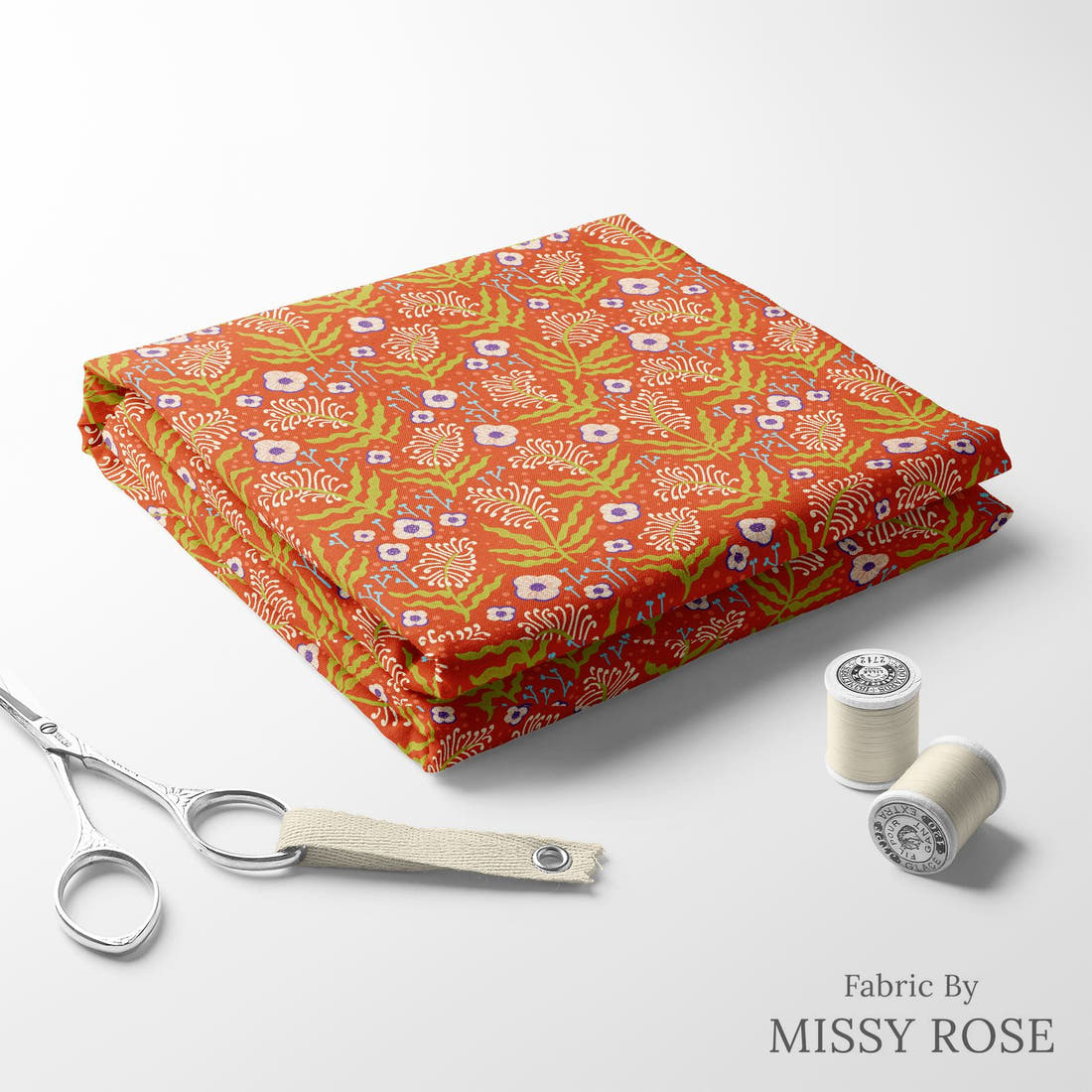 Rosie Browett 04 folded fabric stack with matching thread - pre-order fabric Australia | Fabric by Missy Rose