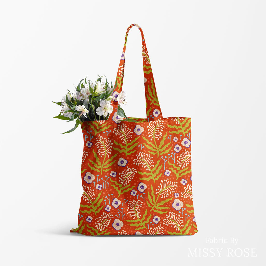 Rosie Browett 04 sewn into a tote bag - see how the print looks made up | Fabric by Missy Rose