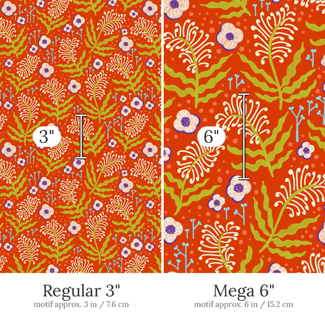 Rosie Browett 04 Regular 3 inch vs Mega 6 inch print scale side by side | Fabric by Missy Rose