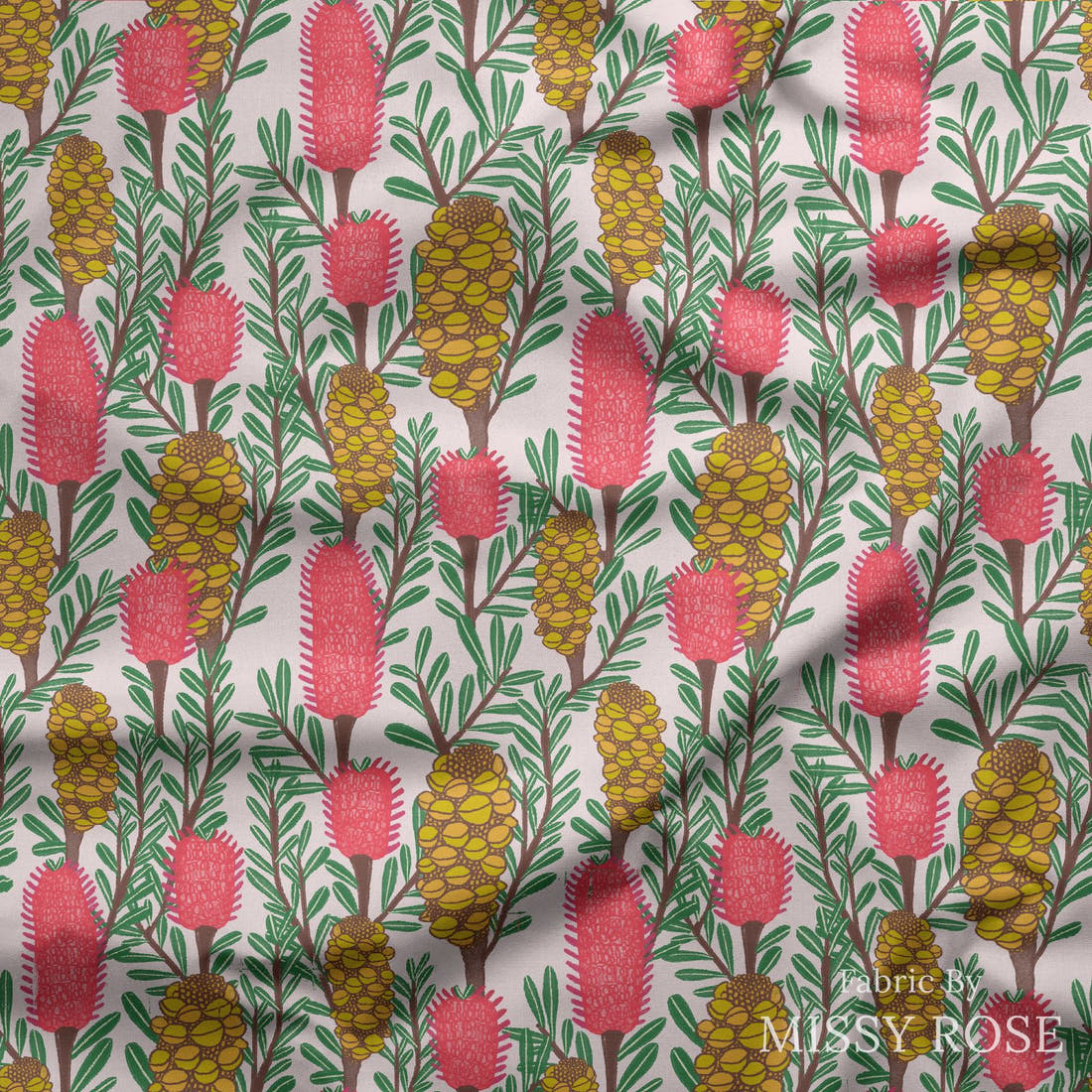 Rosie Browett 05 draped fabric mockup - custom printed fabric by the metre | Fabric by Missy Rose