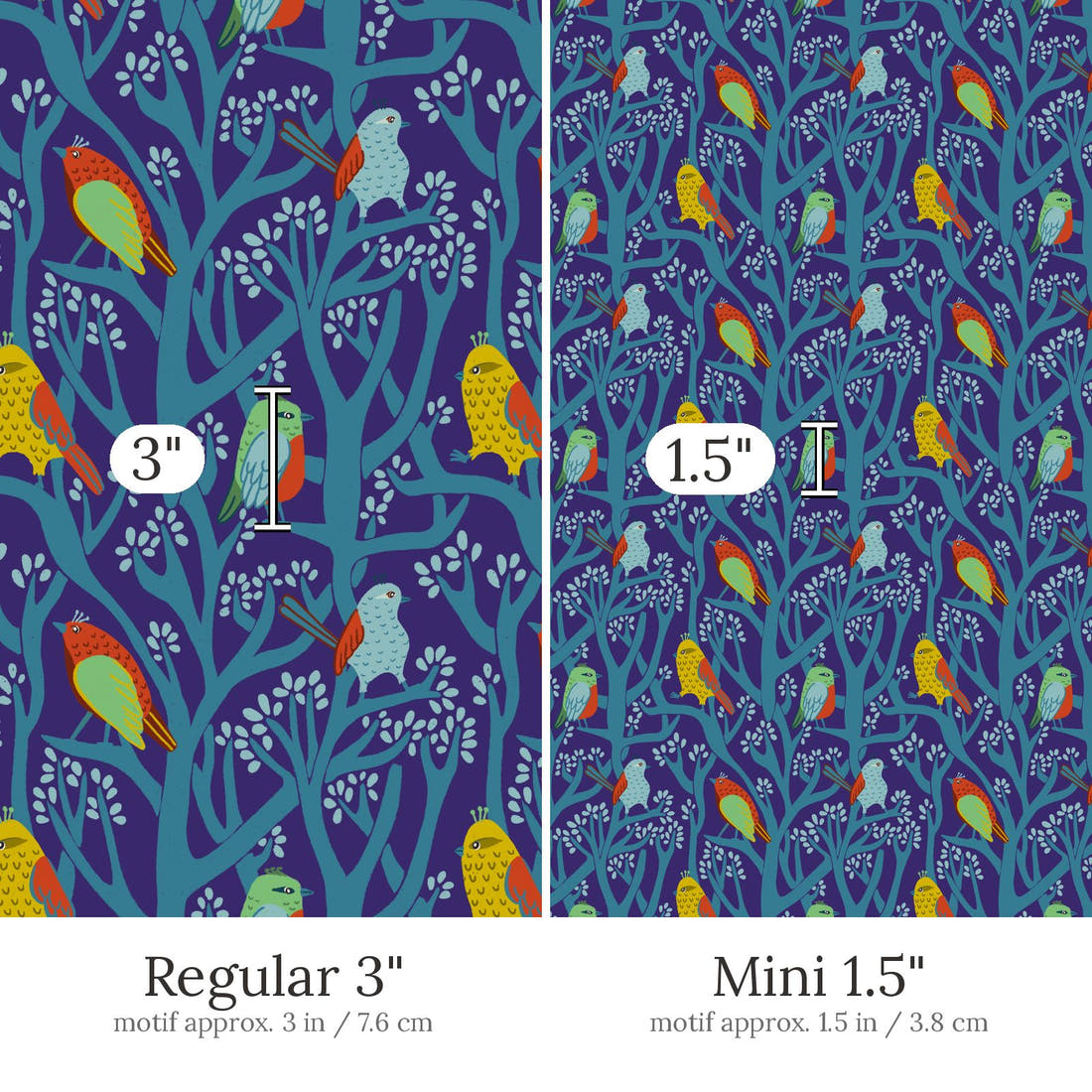 Rosie Browett 06 Regular 3 inch vs Mini 1.5 inch print scale side by side | Fabric by Missy Rose