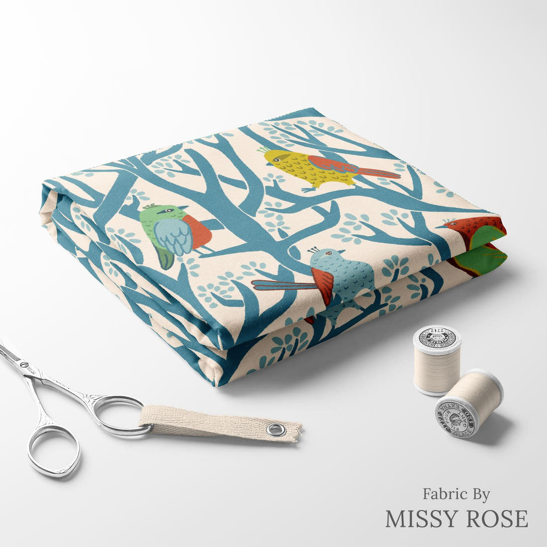 Rosie Browett 07 folded fabric stack with matching thread - pre-order fabric Australia | Fabric by Missy Rose
