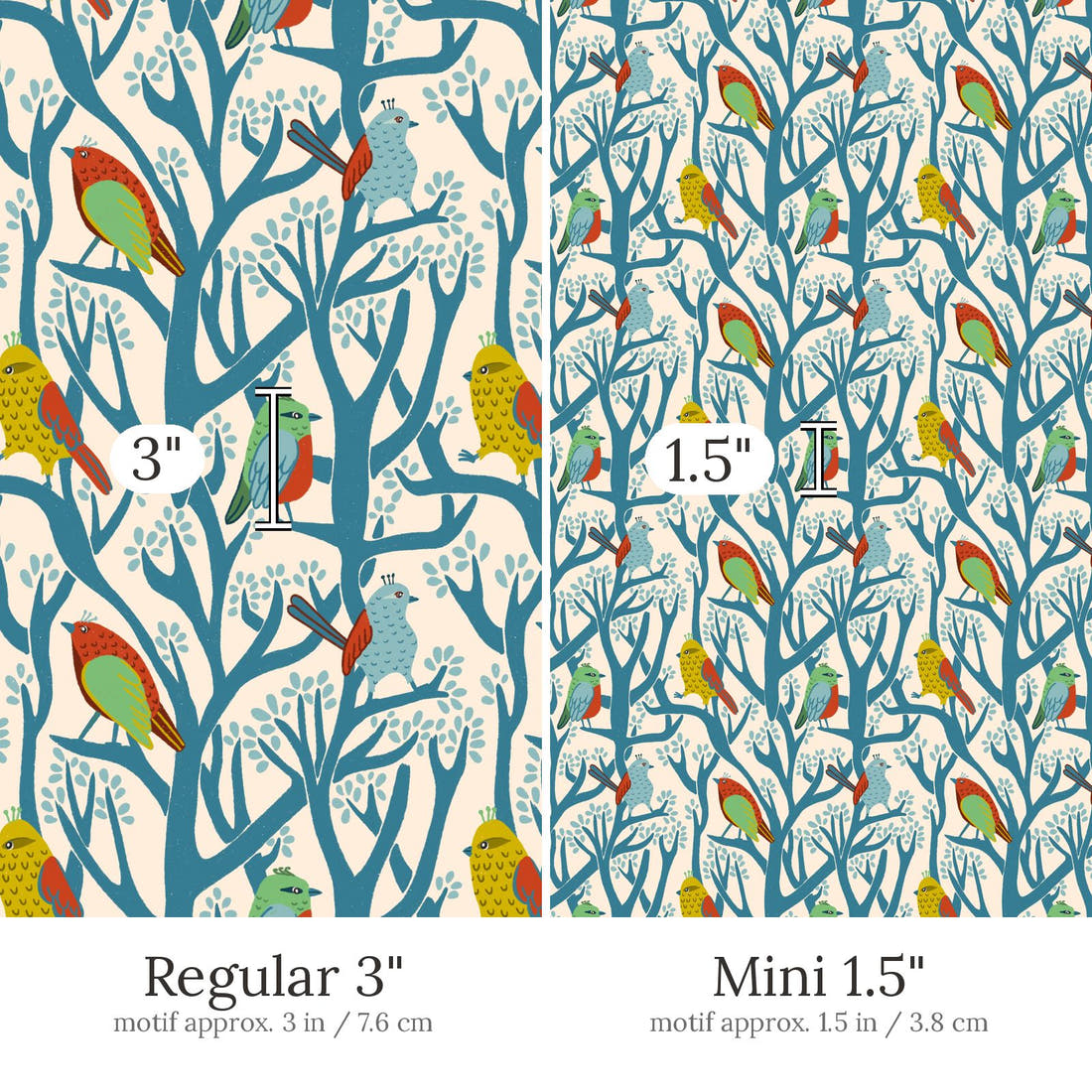 Rosie Browett 07 Regular 3 inch vs Mini 1.5 inch print scale side by side | Fabric by Missy Rose