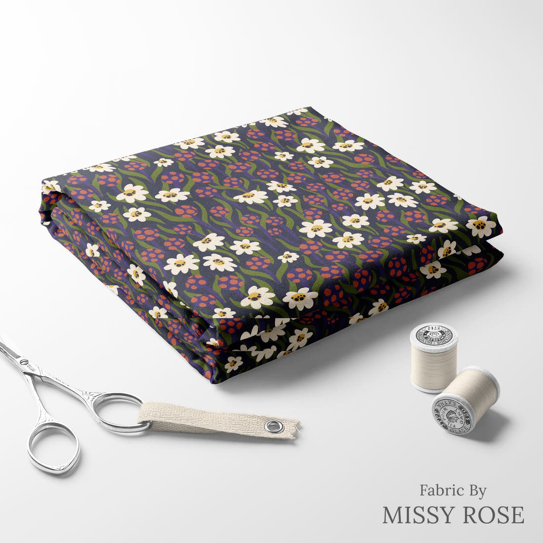 Rosie Browett 08 folded fabric stack with matching thread - pre-order fabric Australia | Fabric by Missy Rose
