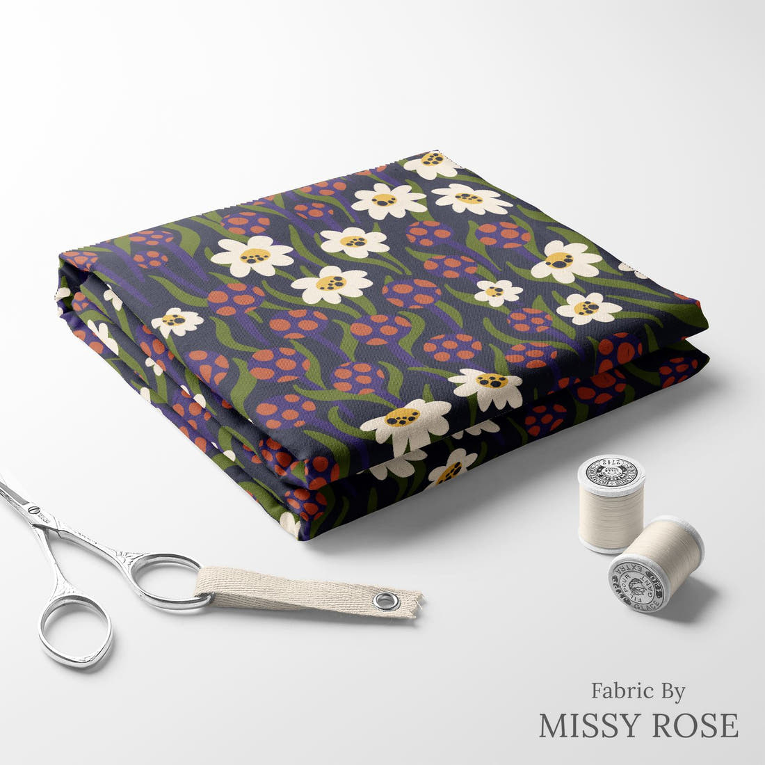 Rosie Browett 08 folded fabric stack with matching thread - pre-order fabric Australia | Fabric by Missy Rose