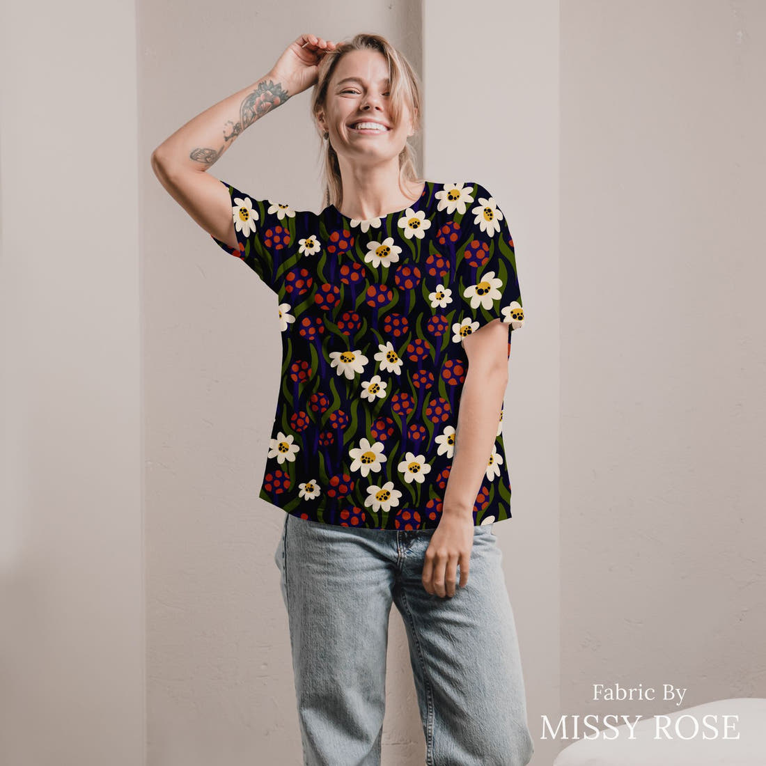 Rosie Browett 08 sewn into a allover shirt - see how the print looks made up | Fabric by Missy Rose