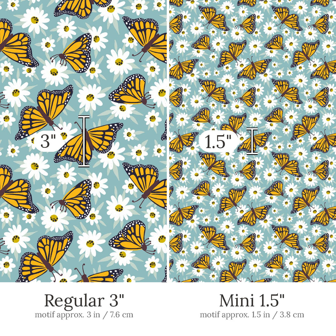 Rosie Browett 10 Regular 3 inch vs Mini 1.5 inch print scale side by side | Fabric by Missy Rose