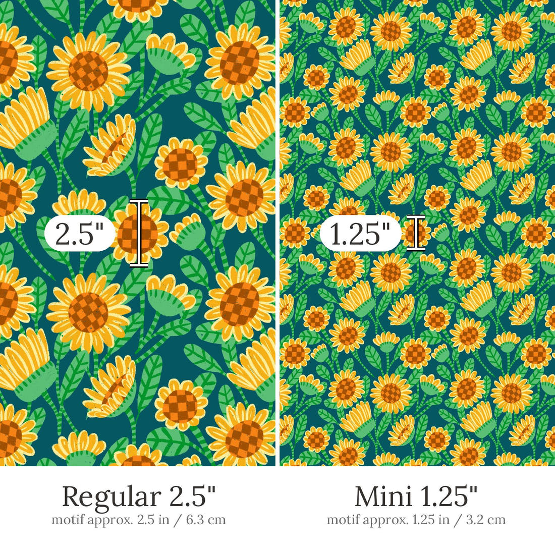 Rosie Browett 11 Regular 2.5 inch vs Mini 1.25 inch print scale side by side | Fabric by Missy Rose