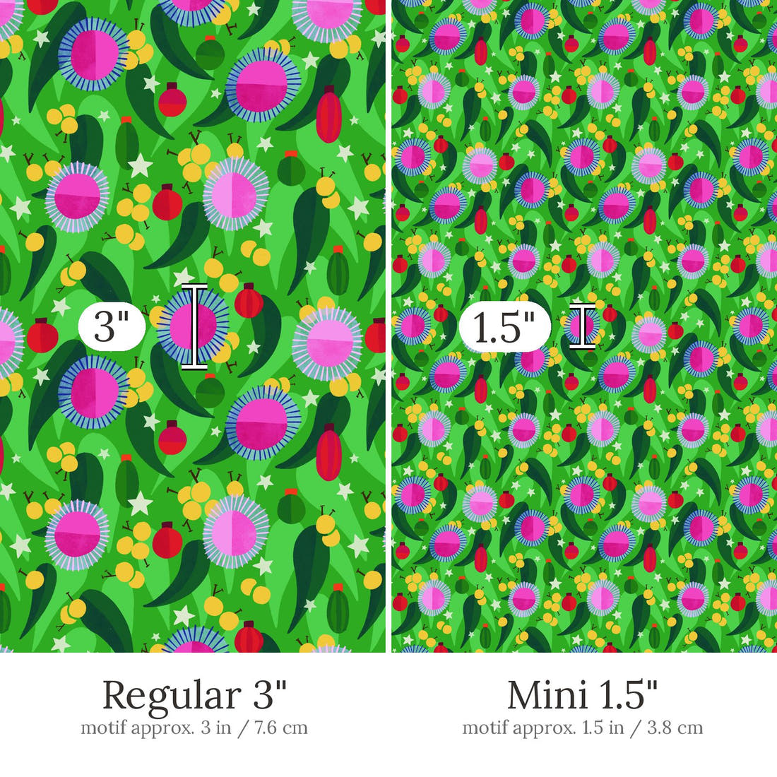 Rosie Browett 12 Regular 3 inch vs Mini 1.5 inch print scale side by side | Fabric by Missy Rose