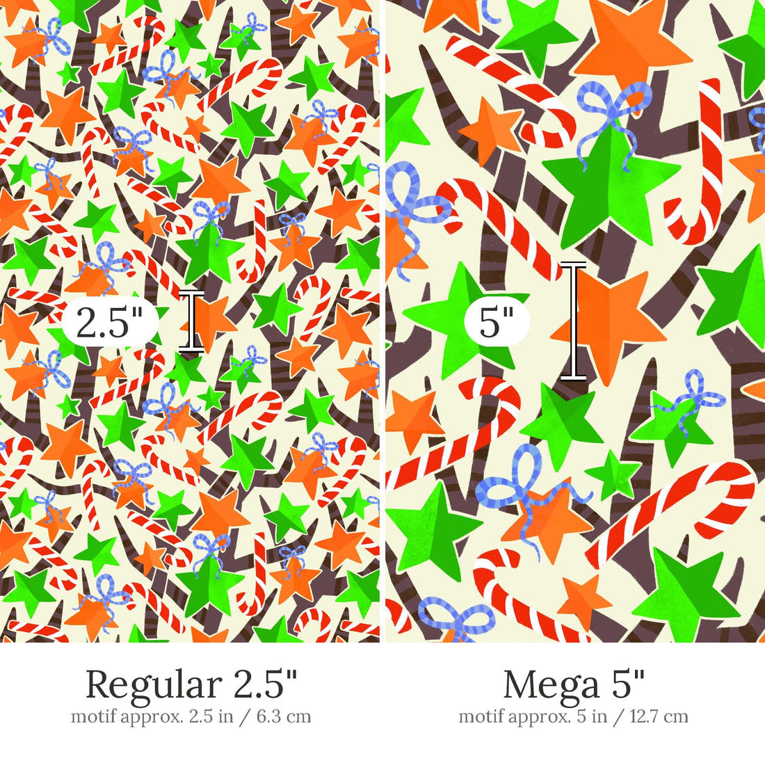Rosie Browett 13 Regular 2.5 inch vs Mega 5 inch print scale side by side | Fabric by Missy Rose