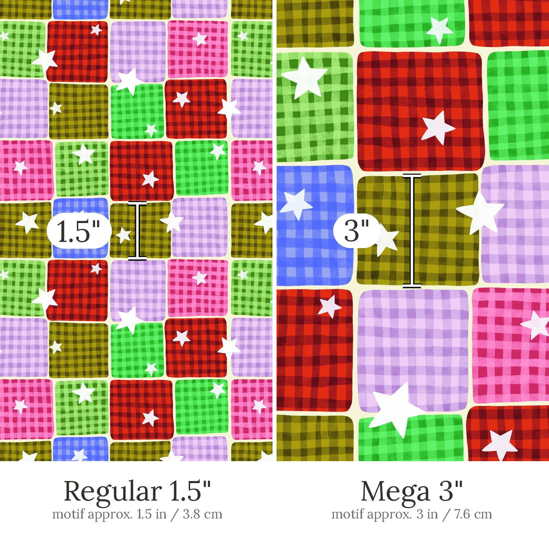 Rosie Browett 14 Regular 1.5 inch vs Mega 3 inch print scale side by side | Fabric by Missy Rose