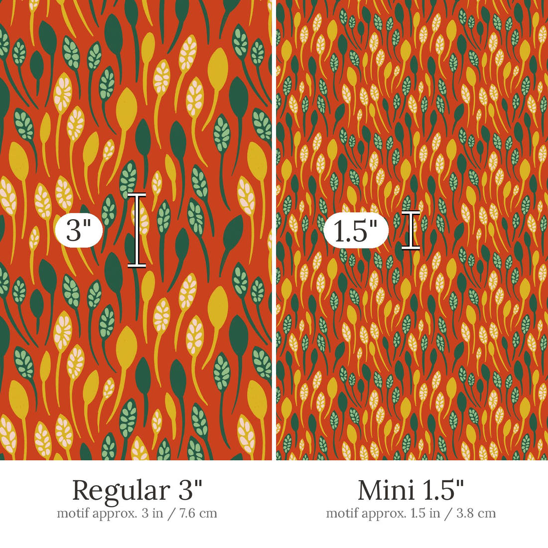 Rosie Browett 15 Regular 3 inch vs Mini 1.5 inch print scale side by side | Fabric by Missy Rose