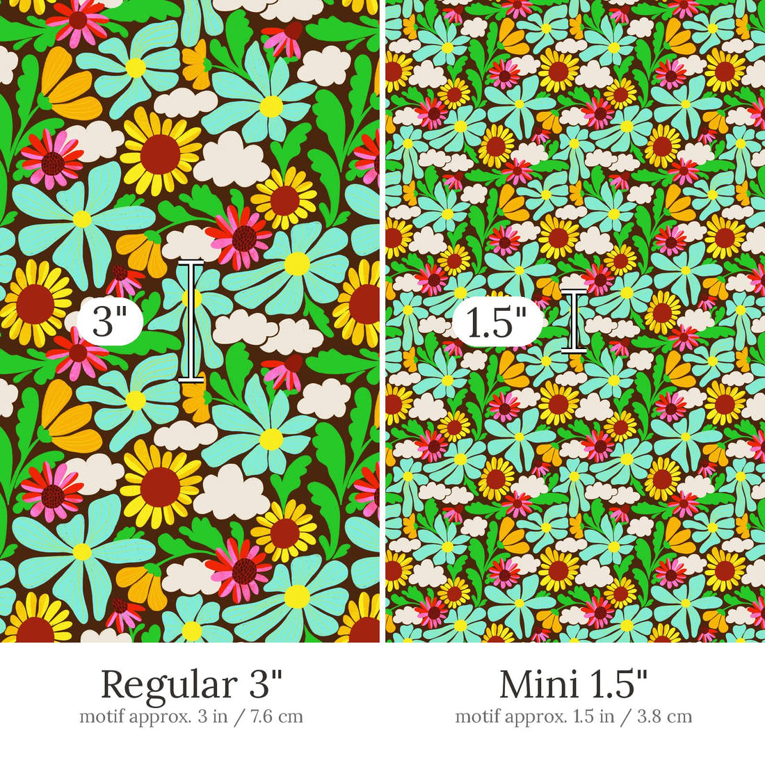 Rosie Browett 17 Regular 3 inch vs Mini 1.5 inch print scale side by side | Fabric by Missy Rose