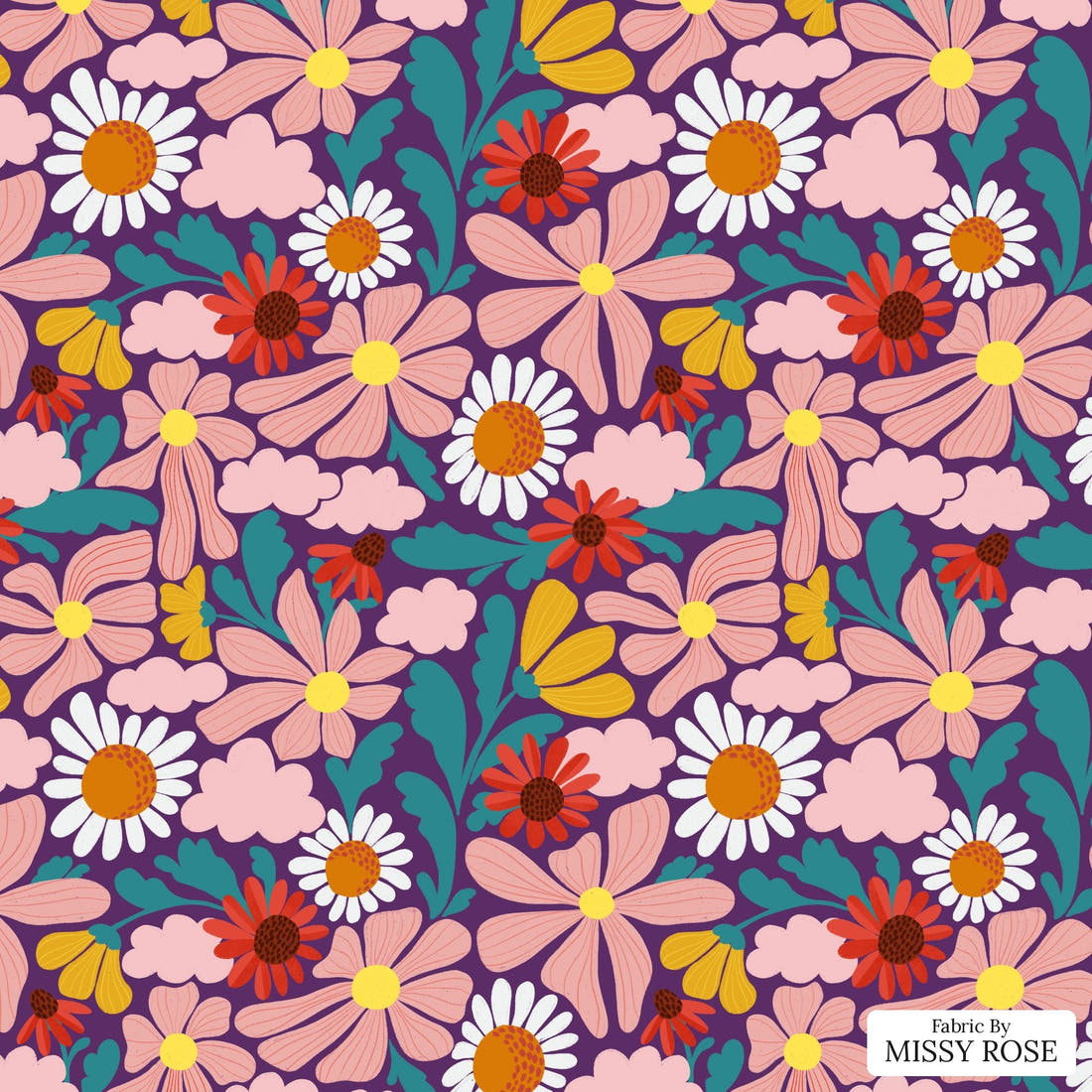Rosie Browett 18 - flat view of the print, zoom in for detail | Fabric by Missy Rose