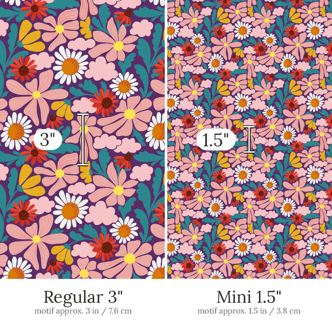 Rosie Browett 18 Regular 3 inch vs Mini 1.5 inch print scale side by side | Fabric by Missy Rose