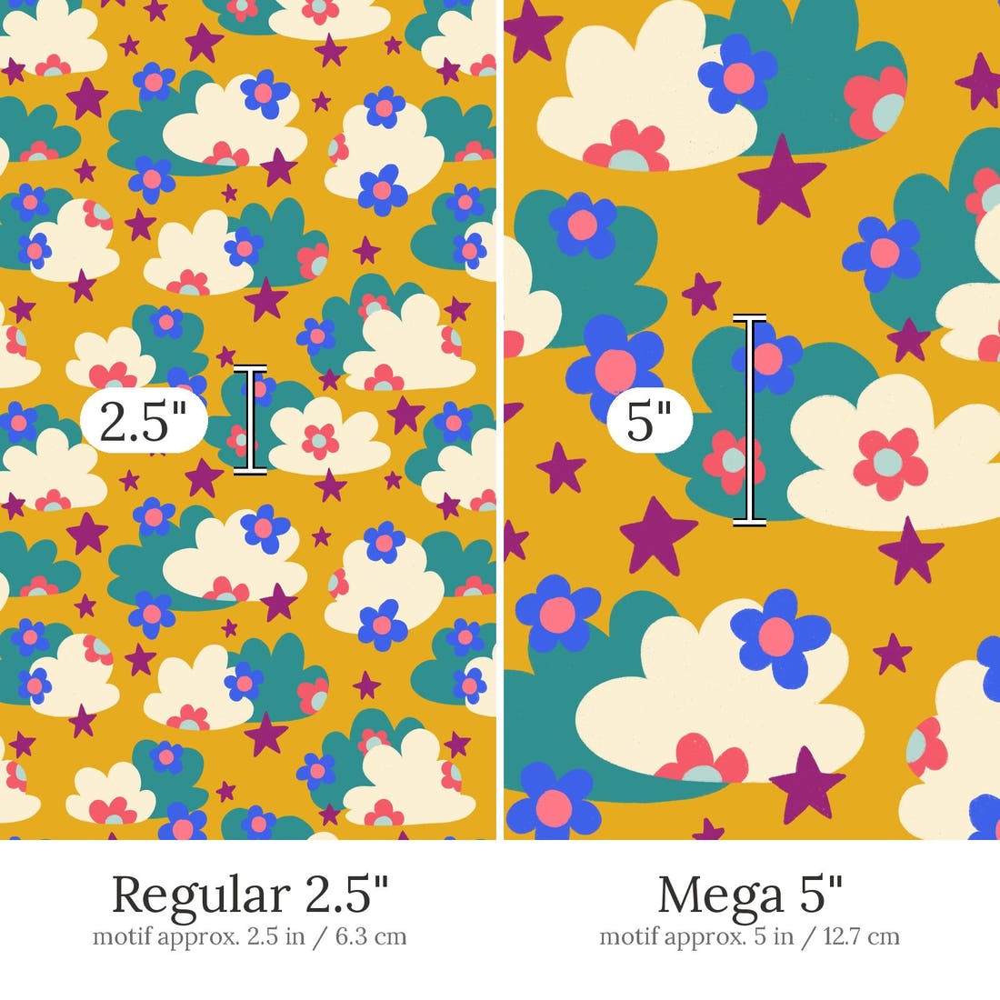Rosie Browett 21 Regular 2.5 inch vs Mega 5 inch print scale side by side | Fabric by Missy Rose