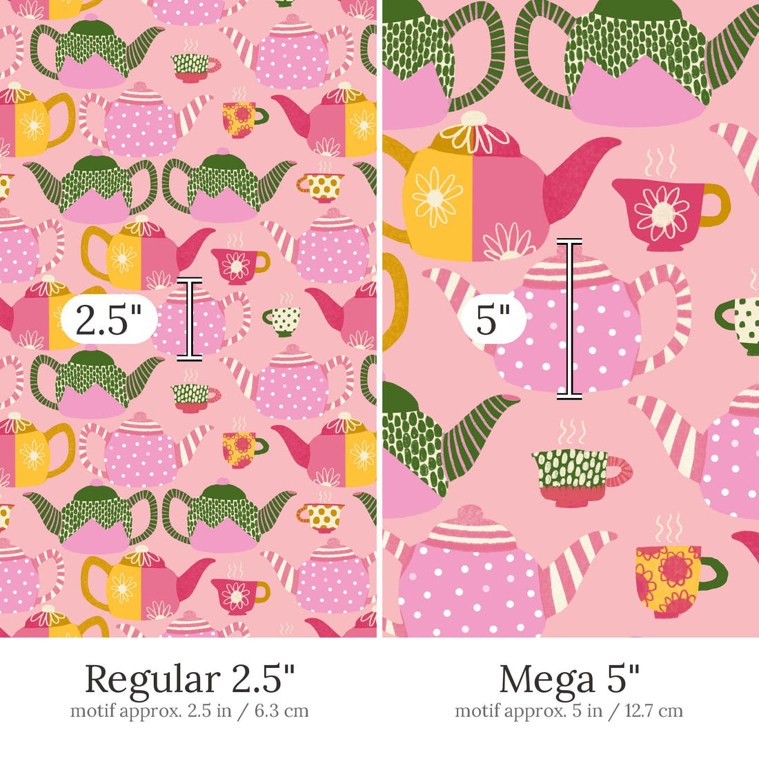 Rosie Browett 22 Regular 2.5 inch vs Mega 5 inch print scale side by side | Fabric by Missy Rose