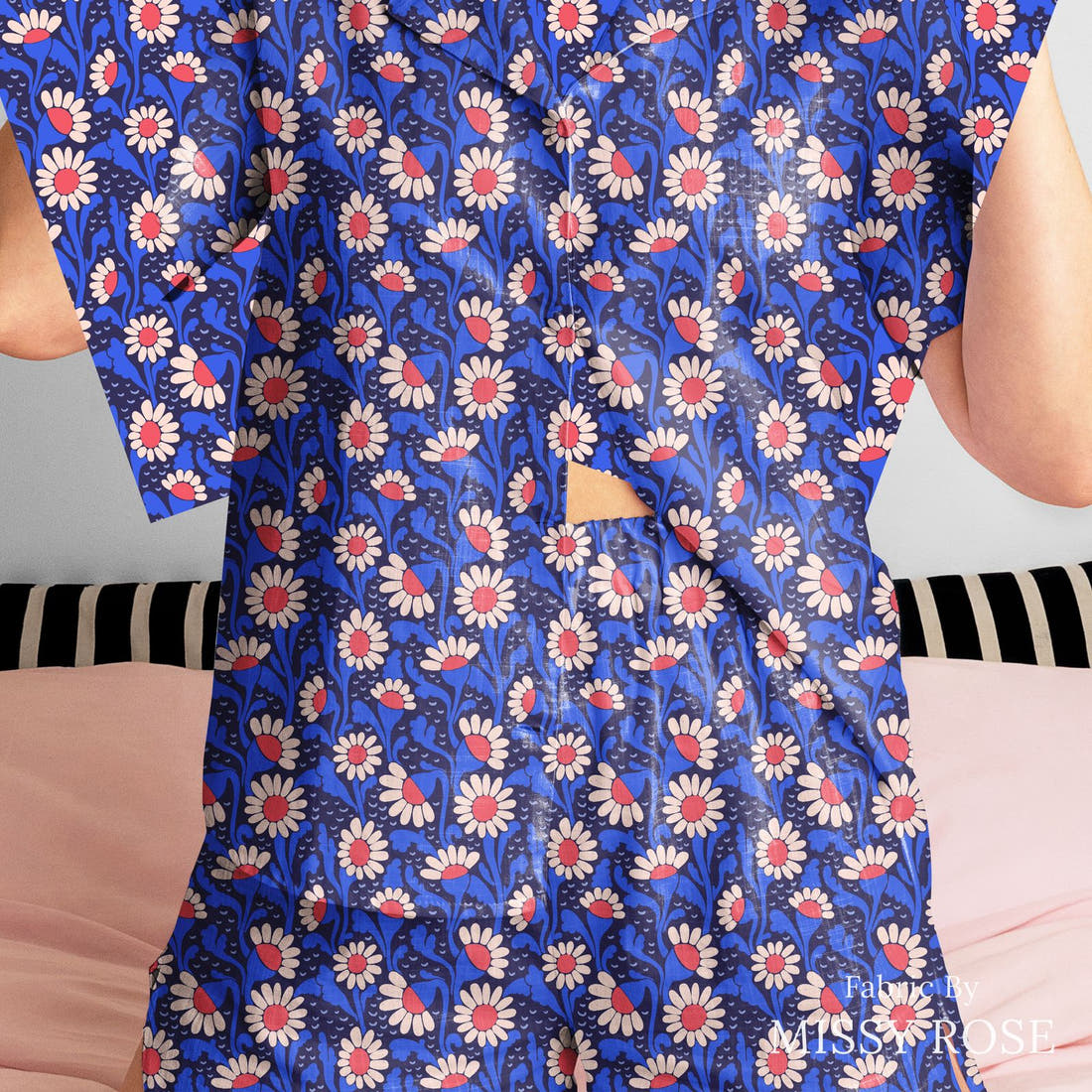 Rosie Browett 24 sewn into a womens pyjamas - see how the print looks made up | Fabric by Missy Rose