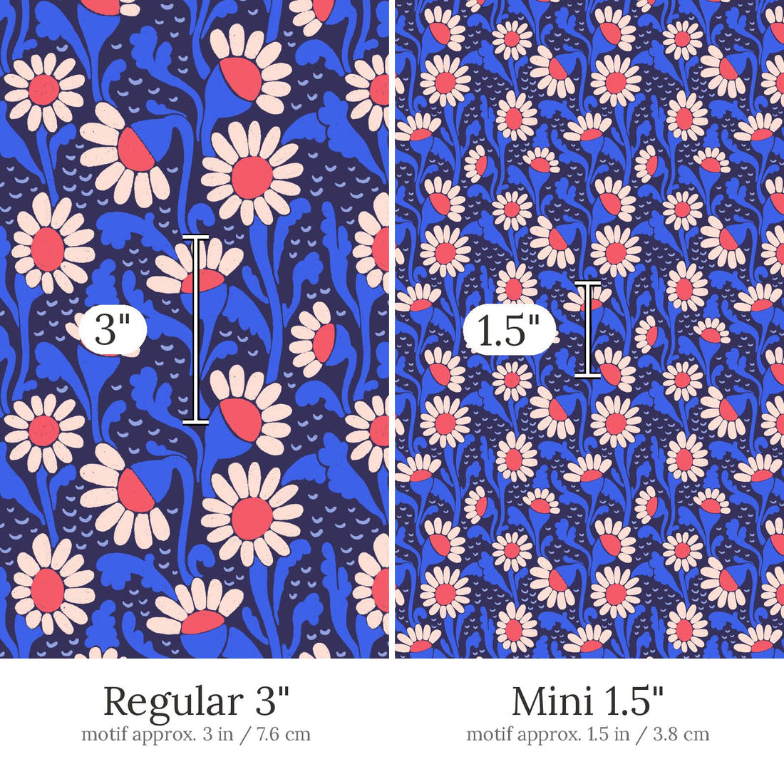 Rosie Browett 24 Regular 3 inch vs Mini 1.5 inch print scale side by side | Fabric by Missy Rose