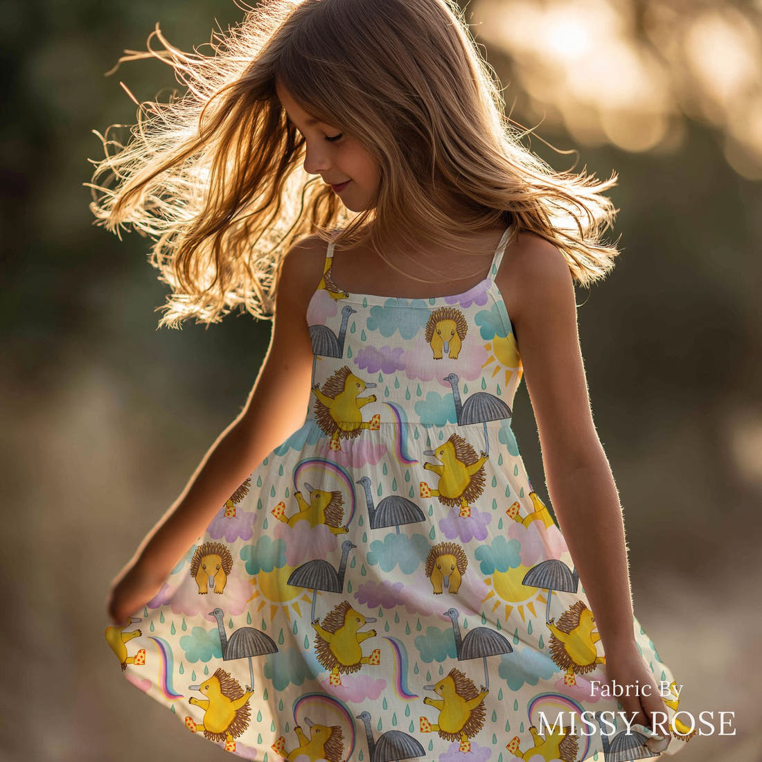 Rosie Browett 26 sewn into a girl dress - see how the print looks made up | Fabric by Missy Rose