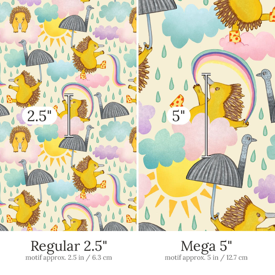 Rosie Browett 26 Regular 2.5 inch vs Mega 5 inch print scale side by side | Fabric by Missy Rose