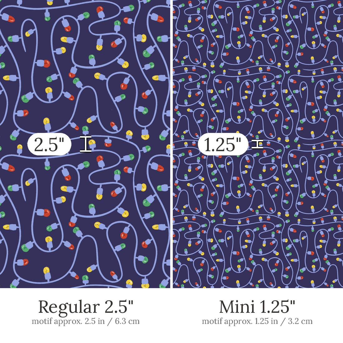 Rosie Browett 30 Regular 2.5 inch vs Mini 1.25 inch print scale side by side | Fabric by Missy Rose