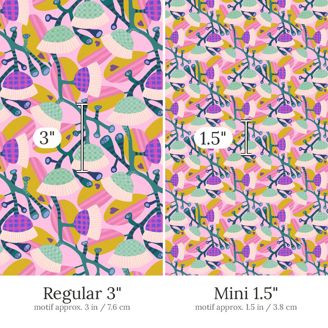 Rosie Browett 33 Regular 3 inch vs Mini 1.5 inch print scale side by side | Fabric by Missy Rose