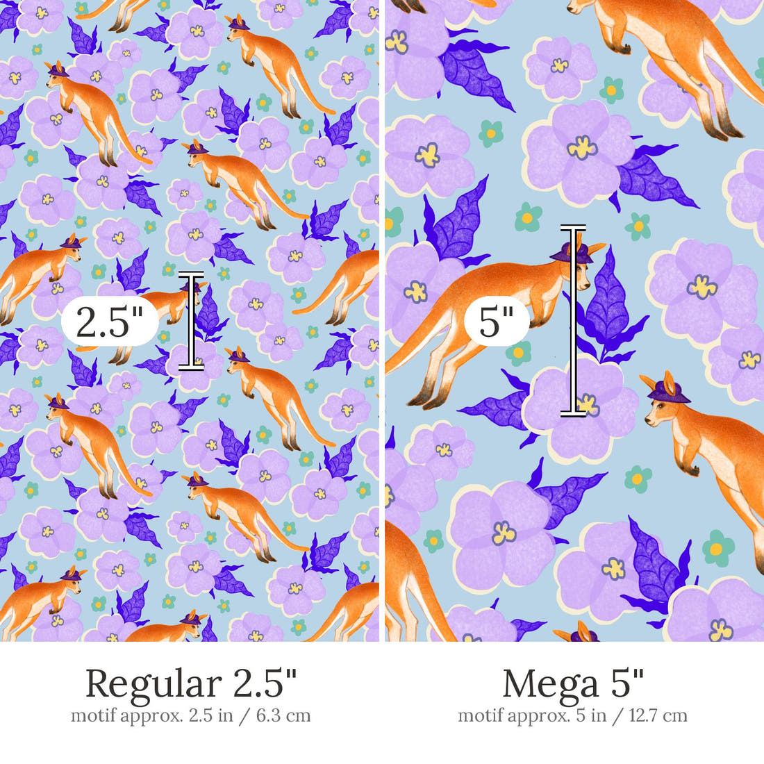 Rosie Browett 35 Regular 2.5 inch vs Mega 5 inch print scale side by side | Fabric by Missy Rose