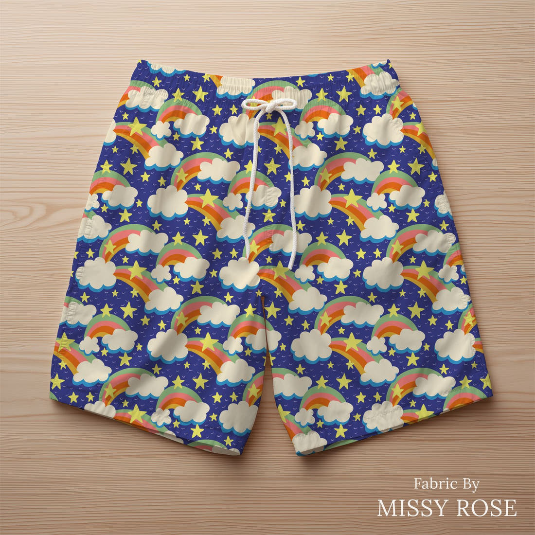 Rosie Browett 37 sewn into a swim trunks - see how the print looks made up | Fabric by Missy Rose