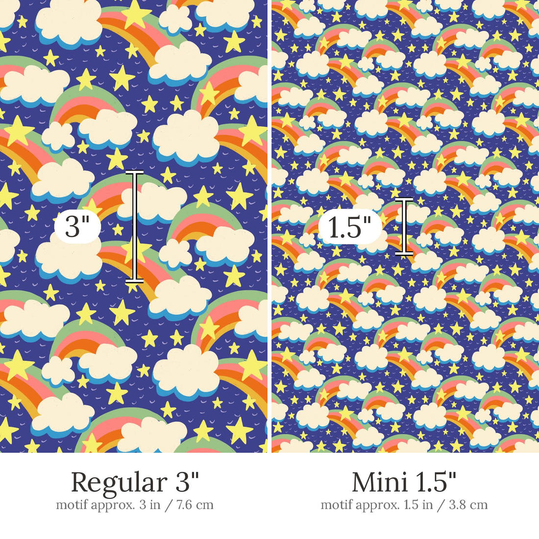 Rosie Browett 37 Regular 3 inch vs Mini 1.5 inch print scale side by side | Fabric by Missy Rose