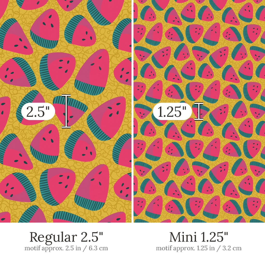 Rosie Browett 39 Regular 2.5 inch vs Mini 1.25 inch print scale side by side | Fabric by Missy Rose