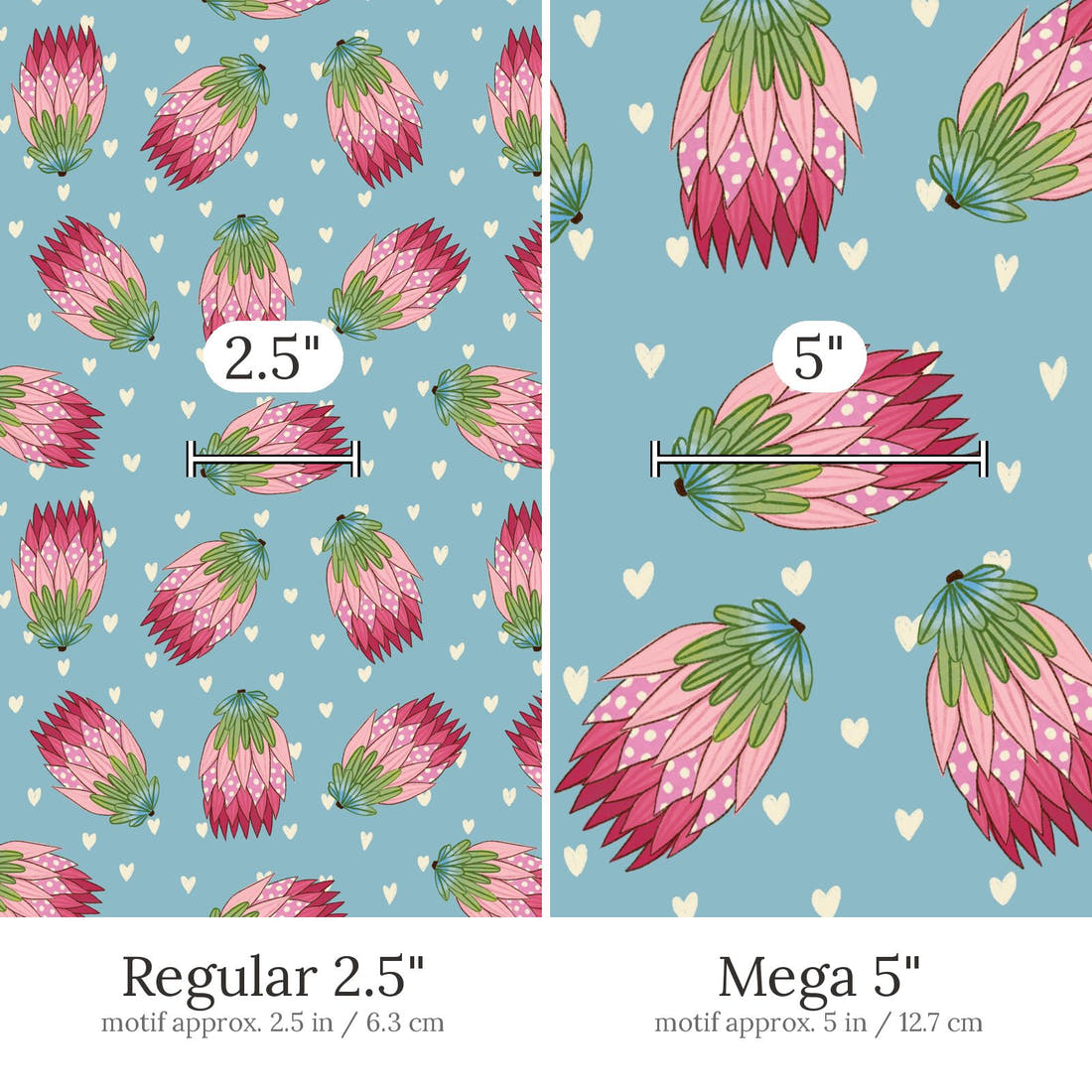 Rosie Browett 43 Regular 2.5 inch vs Mega 5 inch print scale side by side | Fabric by Missy Rose