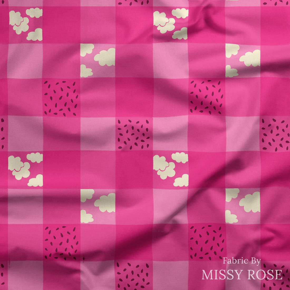 Rosie Browett 44 draped fabric mockup - custom printed fabric by the metre | Fabric by Missy Rose