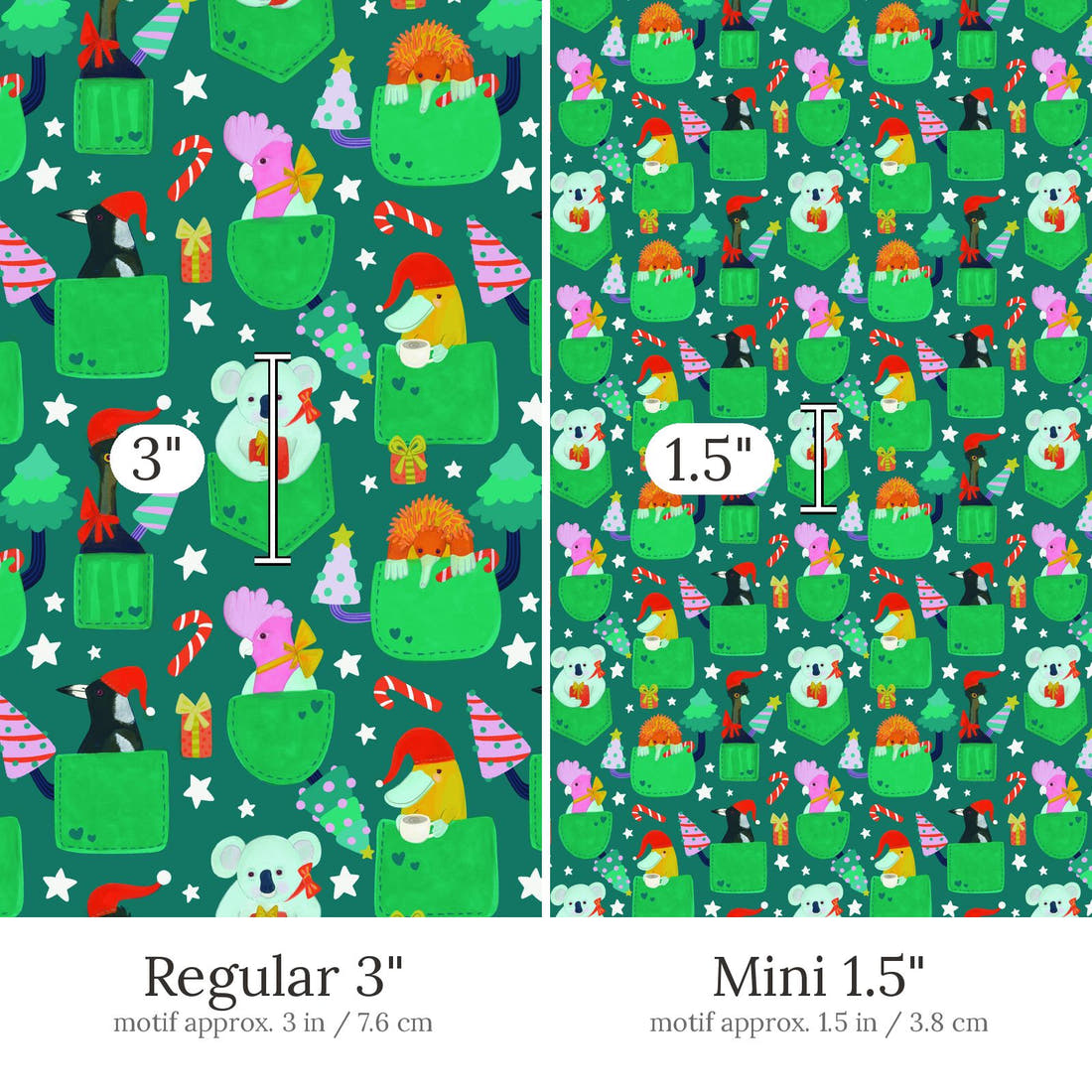 Rosie Browett 45 Regular 3 inch vs Mini 1.5 inch print scale side by side | Fabric by Missy Rose