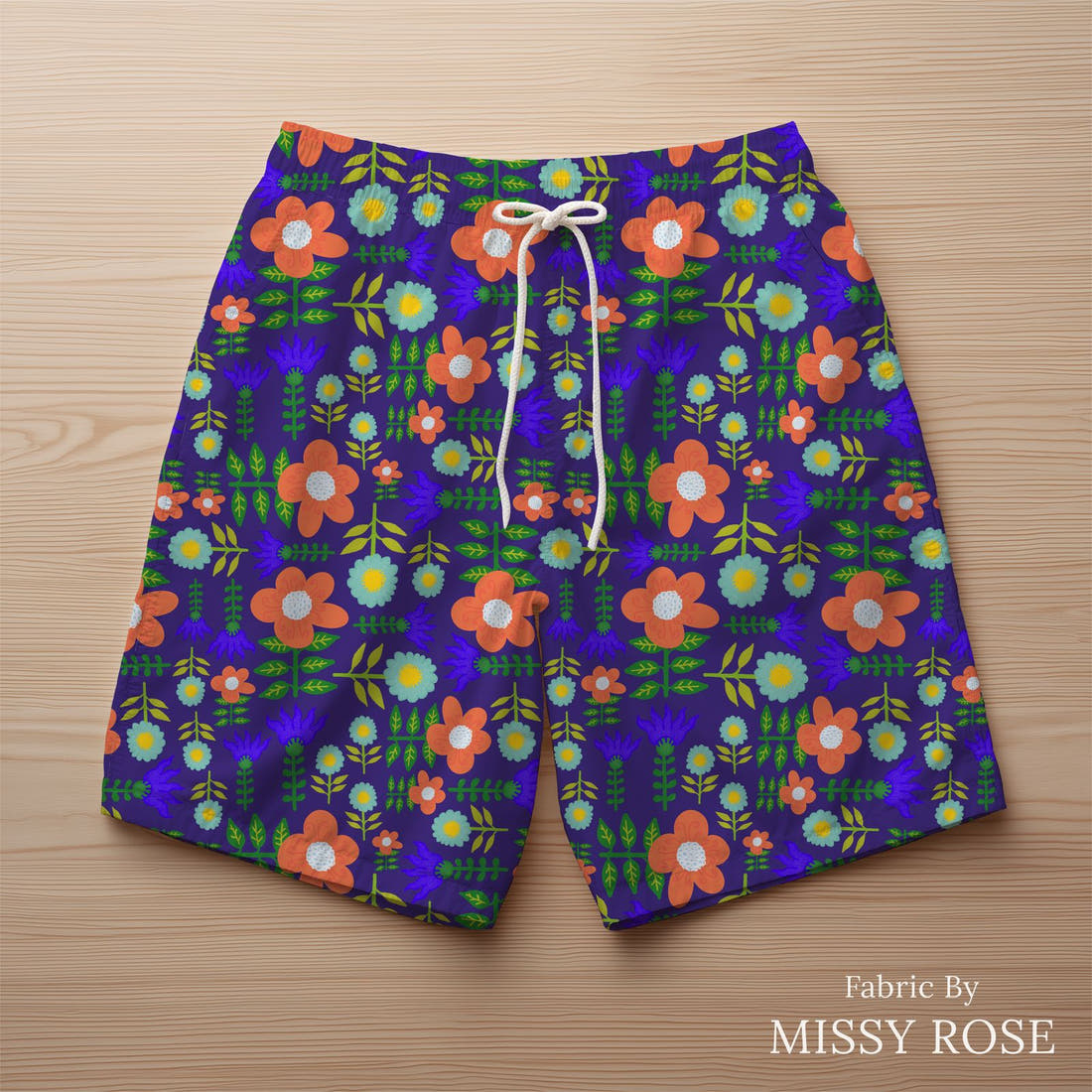 Rosie Browett 47 sewn into a swim trunks - see how the print looks made up | Fabric by Missy Rose