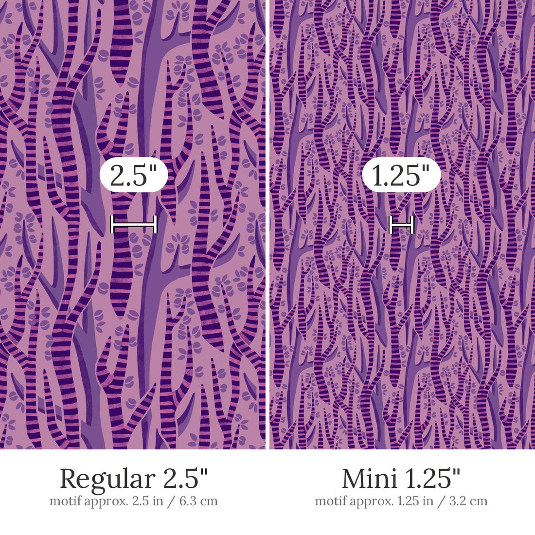 Rosie Browett 48 Regular 2.5 inch vs Mini 1.25 inch print scale side by side | Fabric by Missy Rose