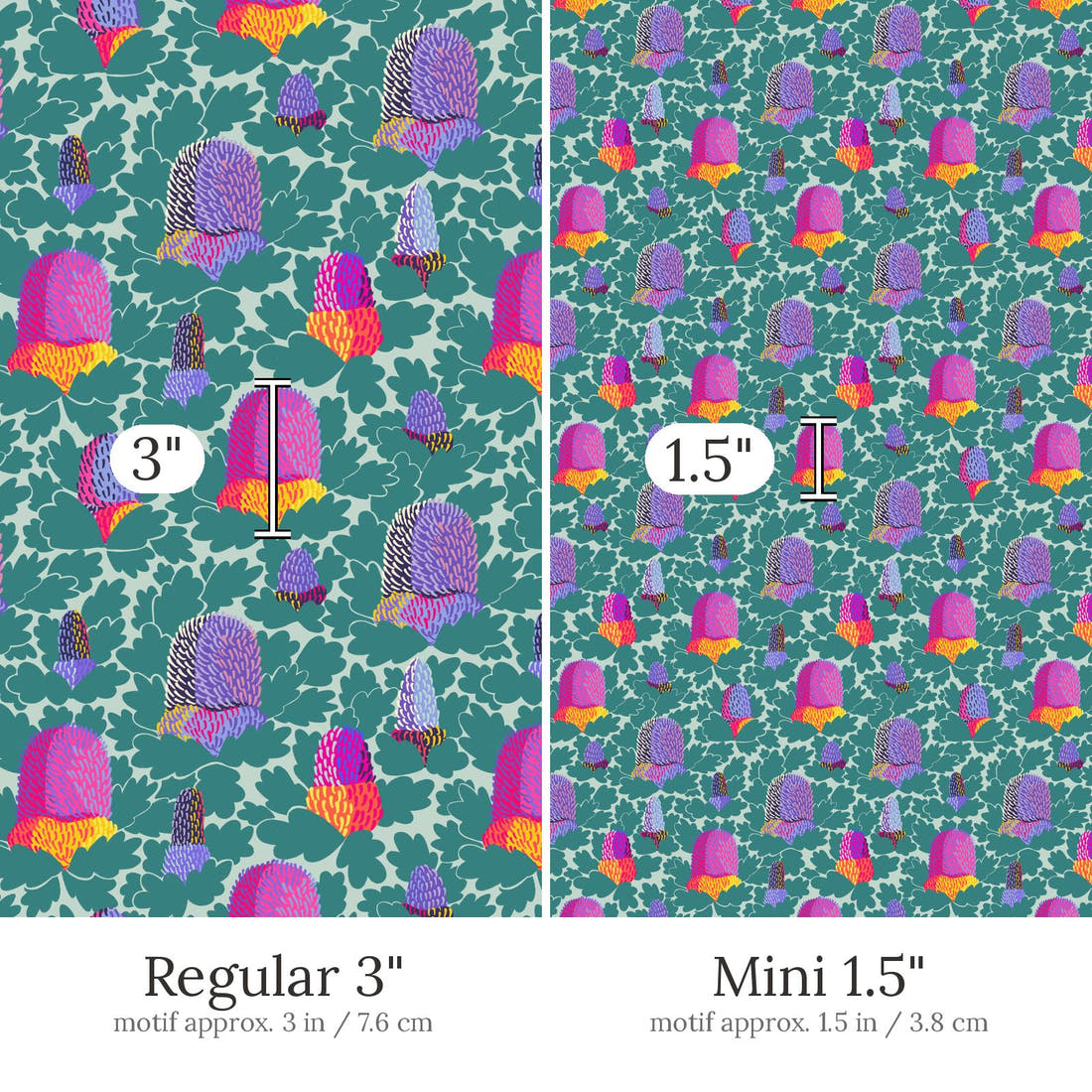 Rosie Browett 49 Regular 3 inch vs Mini 1.5 inch print scale side by side | Fabric by Missy Rose