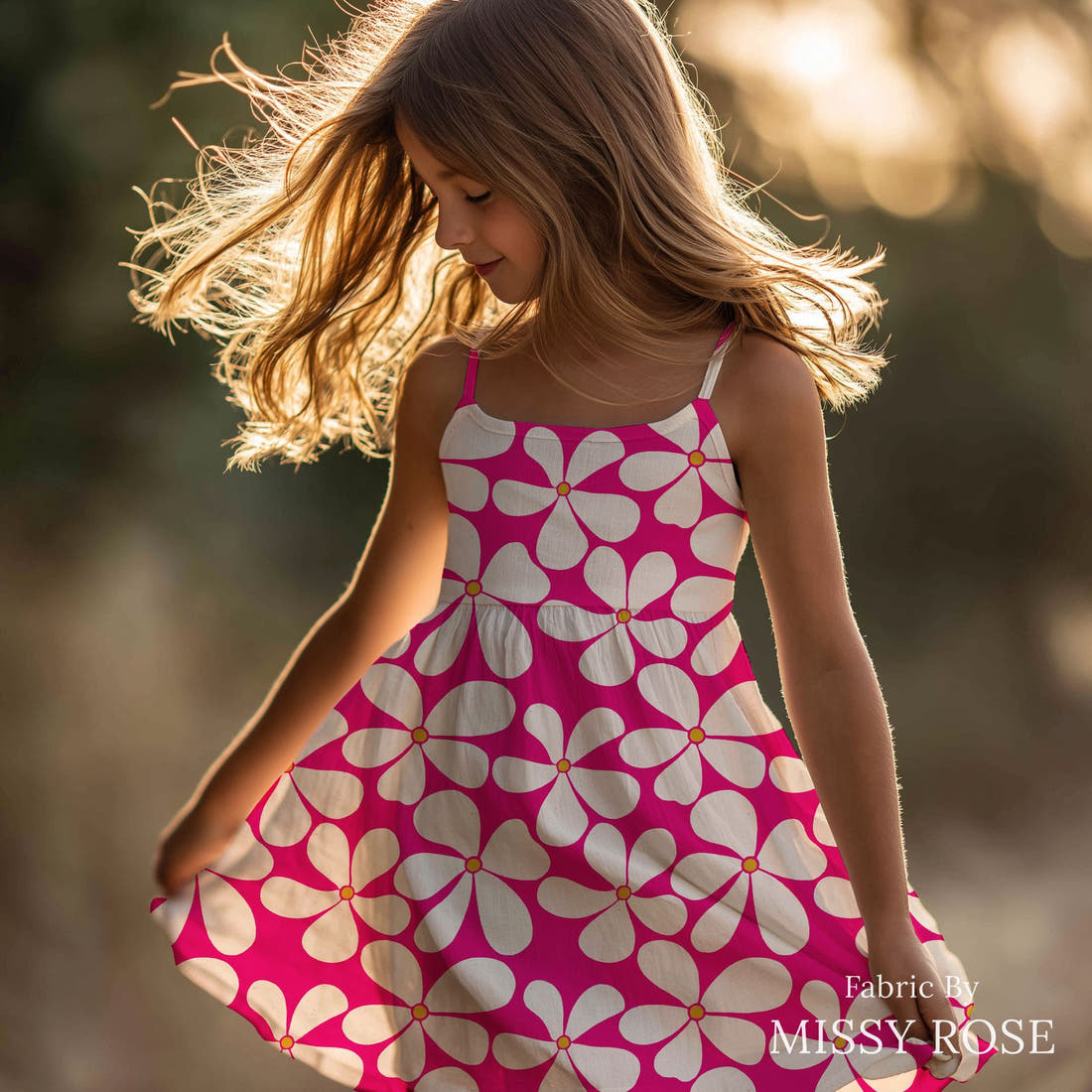 Rosie Browett 51 sewn into a girl dress - see how the print looks made up | Fabric by Missy Rose
